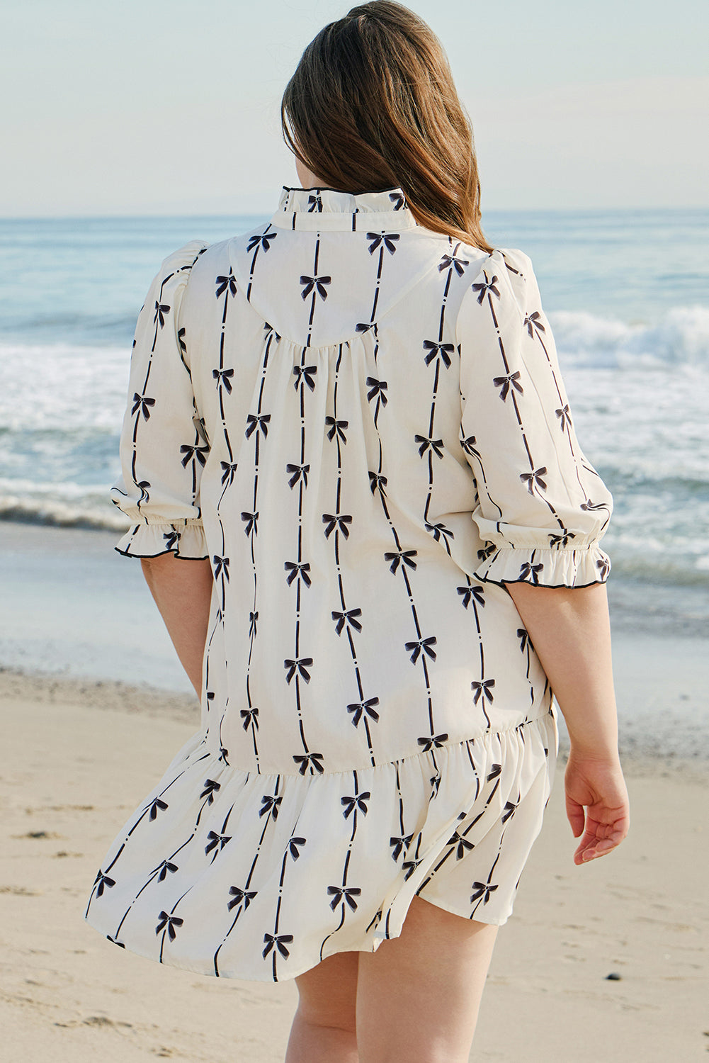 Apricot Bow Printed Plus Size Dress. PSCollection