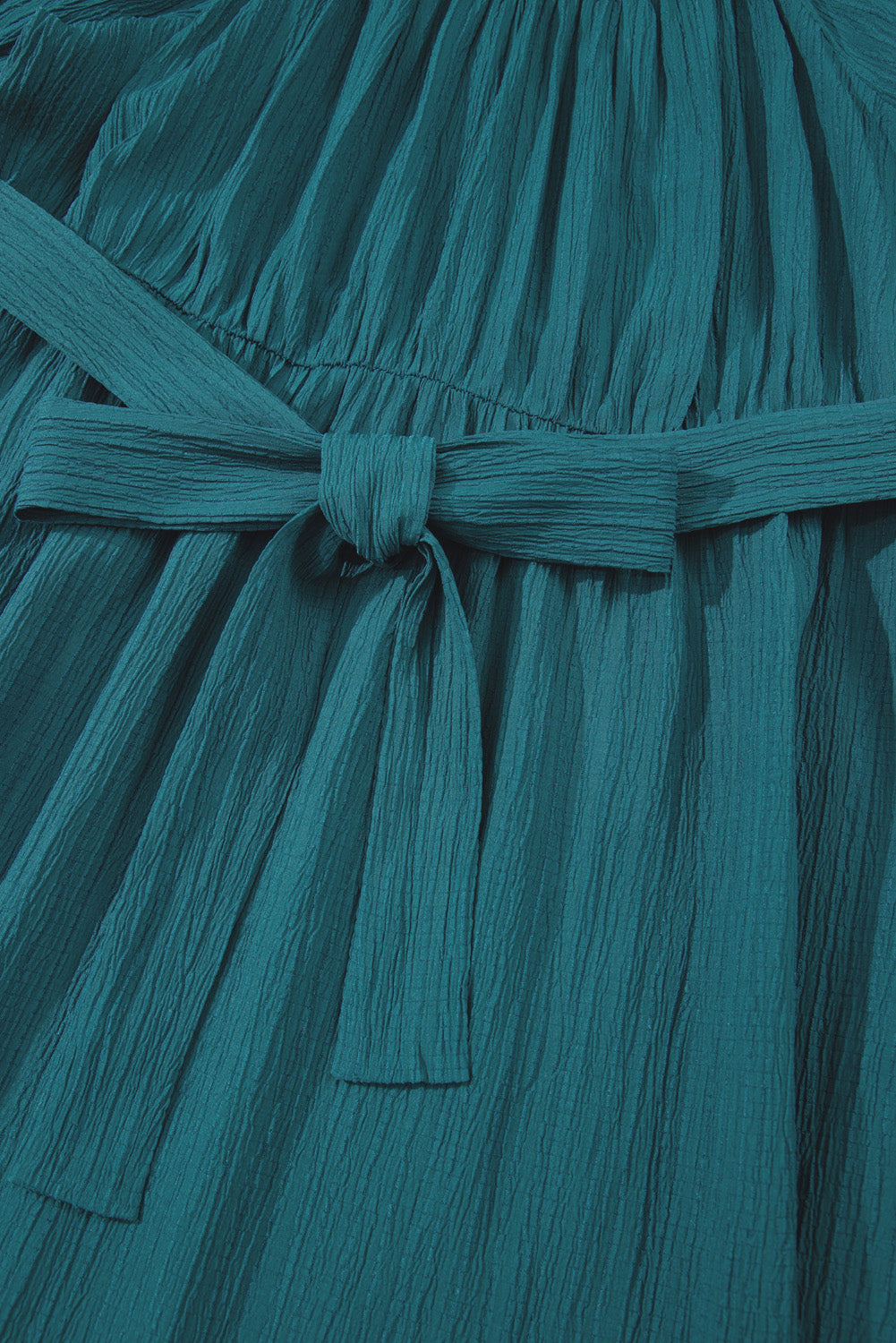 U Neck Puff Sleeve Belted Ruffle Hem Plus Size Midi Dress. PSCollection