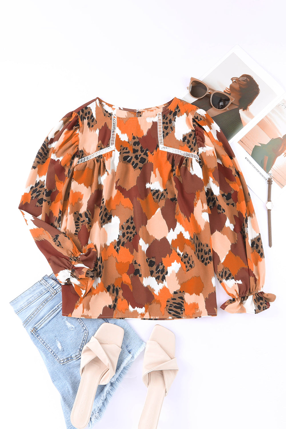 Abstract Printed Long Sleeve Blouse. GCollection
