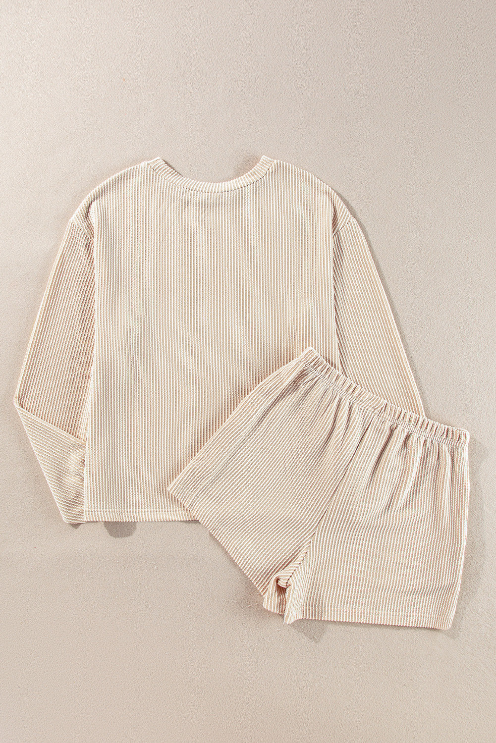 Corded Knit Long Sleeve Top and High Waist Shorts Set. GCollection