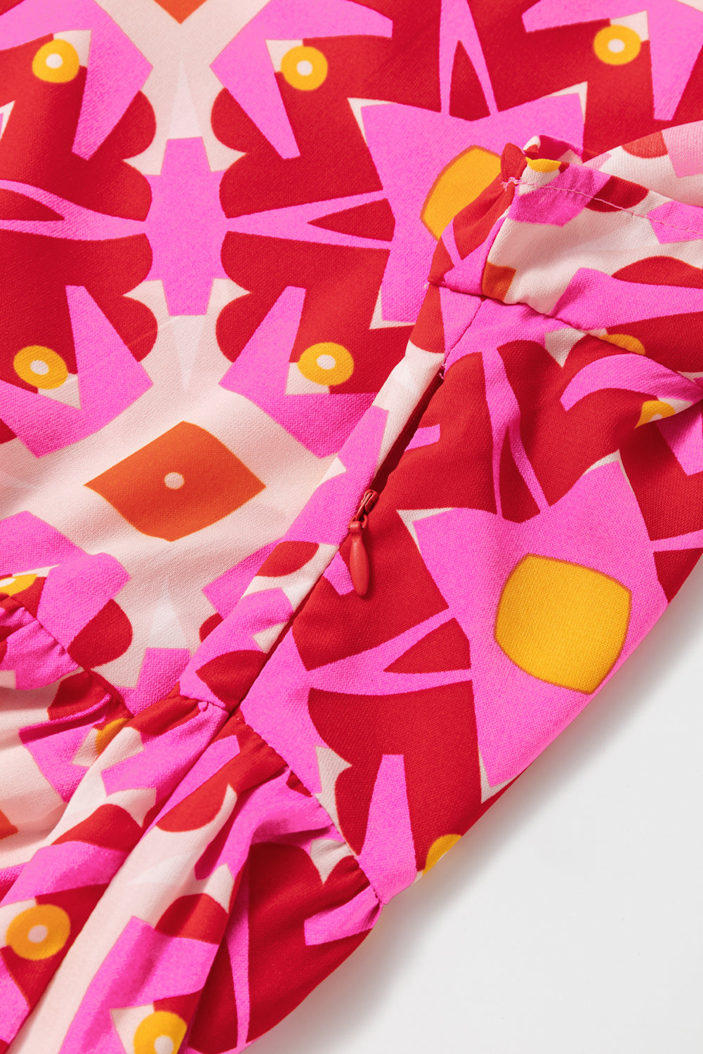 Strawberry Pink Geo Print V-neck Maxi Dress. GCollection