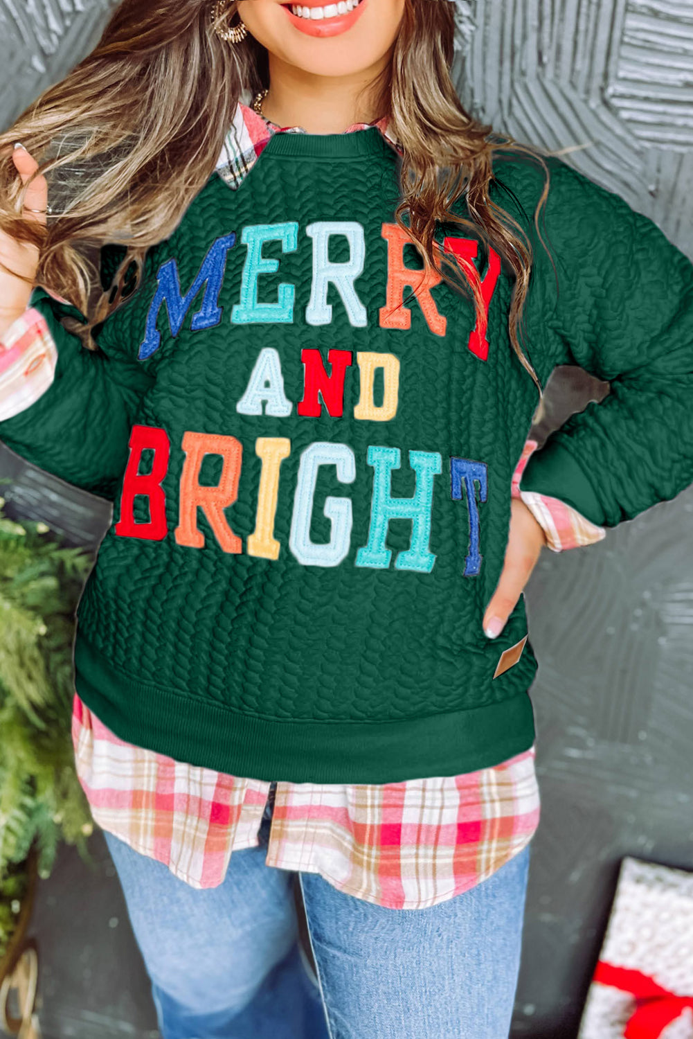 7Green Merry And Bright Cable Knit Pullover Sweatshirt. GCollection