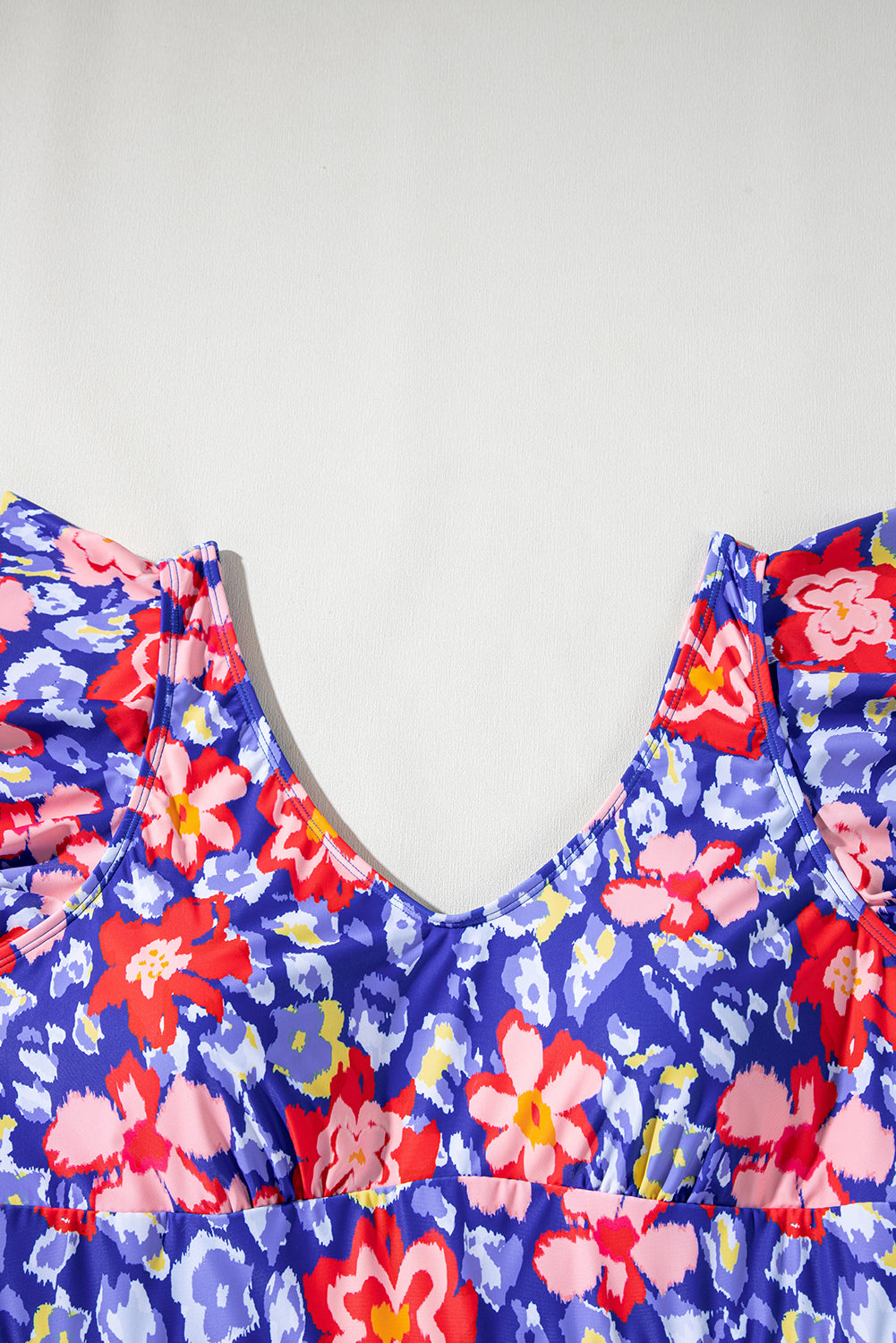 Floral Print Ruffled V Neck High Waist One Piece Swimwear. PSCollection