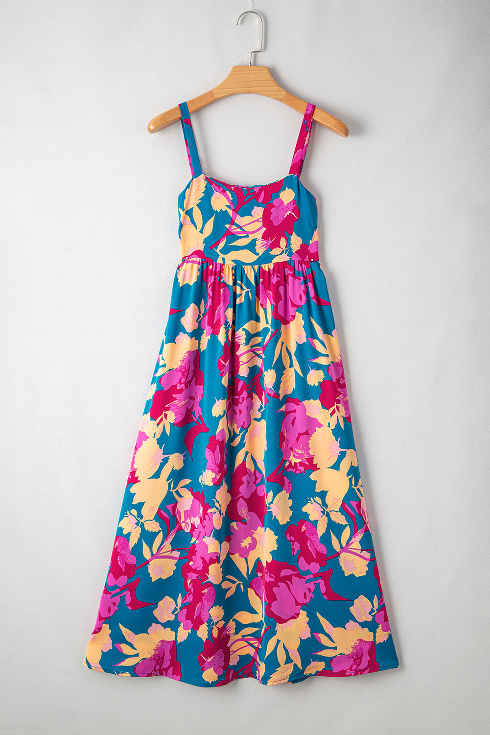 Dark Blue Floral High Waist Long Dress. GCollection