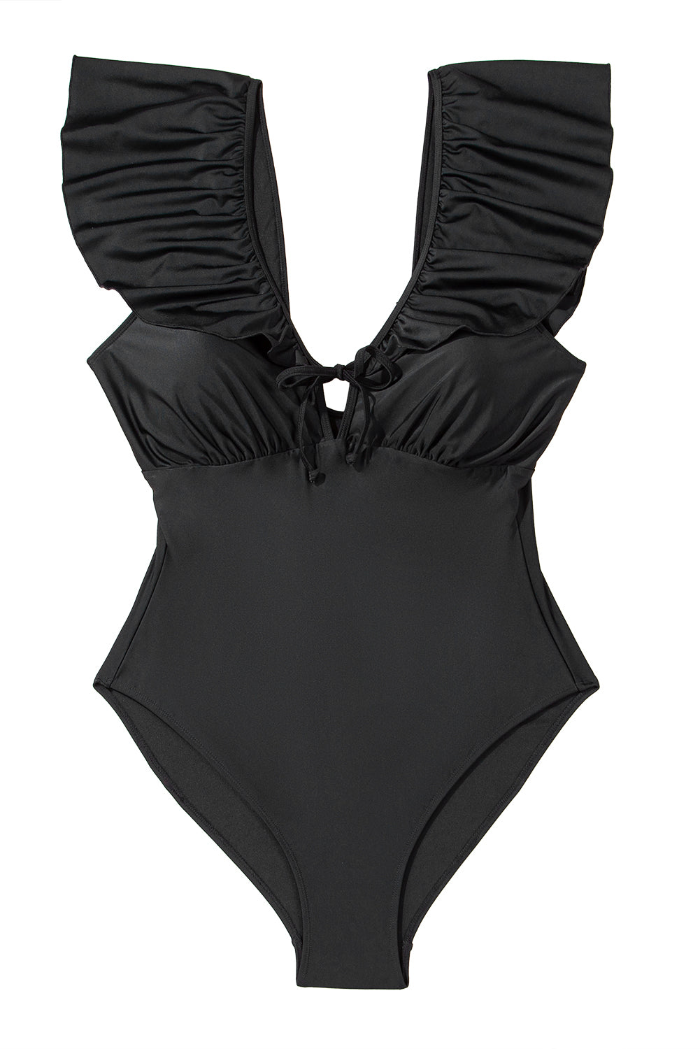 Black Ruffled Sleeve Plus Size One Piece Swimsuit. PSCollection