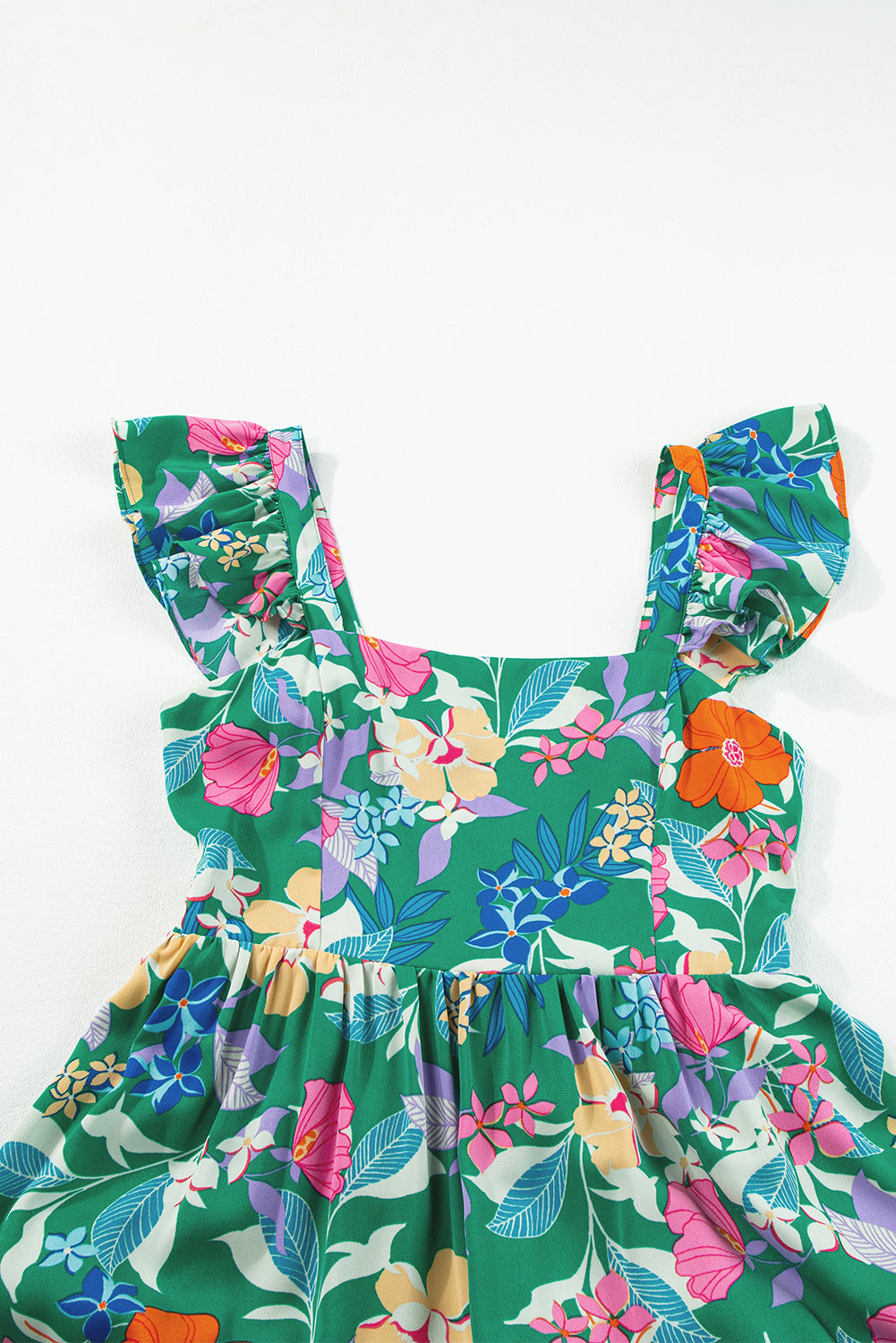 Green Floral Print Sleeveless Ruffle Tiered Maxi Dress. GCollection