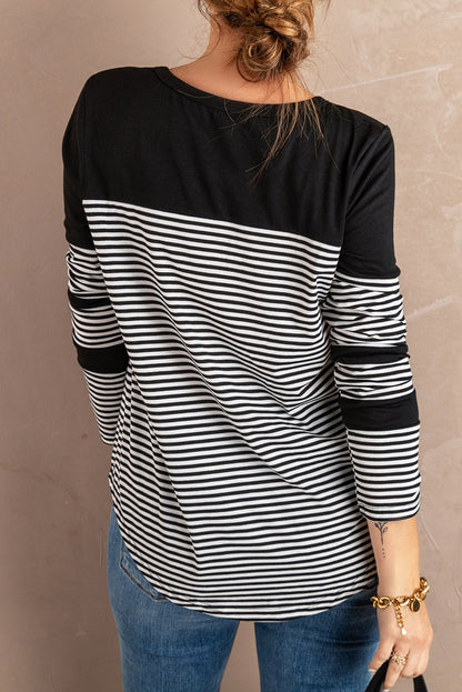 Black striped long sleeves top