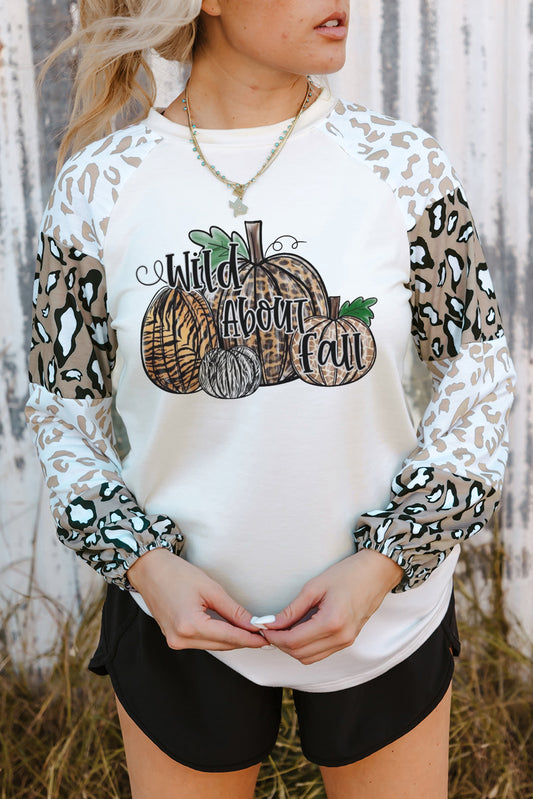 Beige "Wild about Fall" graphic top