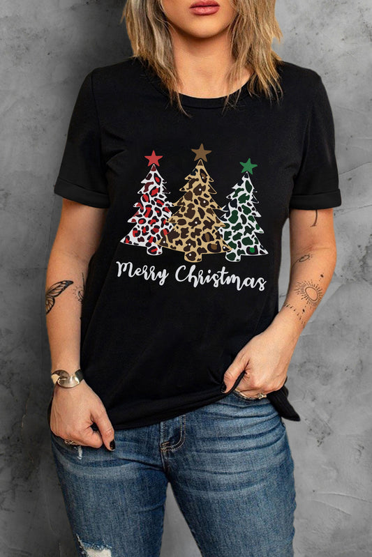 Black leopard christmas tree graphic T Shirt see