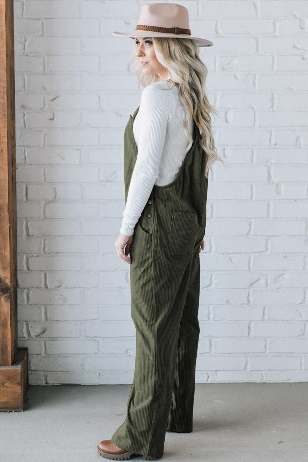 Jungle Green Solid Pocketed Loose Fit Corduroy Overall. GCollection