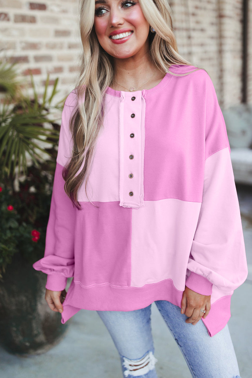 Pink Colorblock Oversize Sweatshirt. GCollection