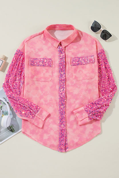 Apricot Pink Mineral Wash Sequin Shacket. GCollection