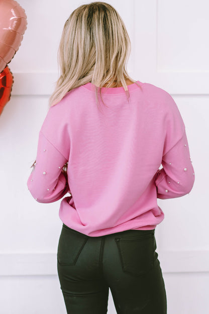 Pearl Detail Ribbed Crew Neck Sweatshirt. GCollection