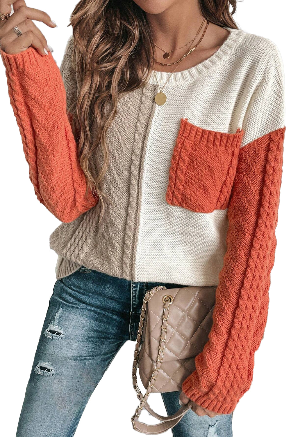 Gold Colorblock Patched Sweater. GCollection