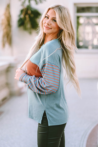 Green Colorblock Striped Top. GCollection