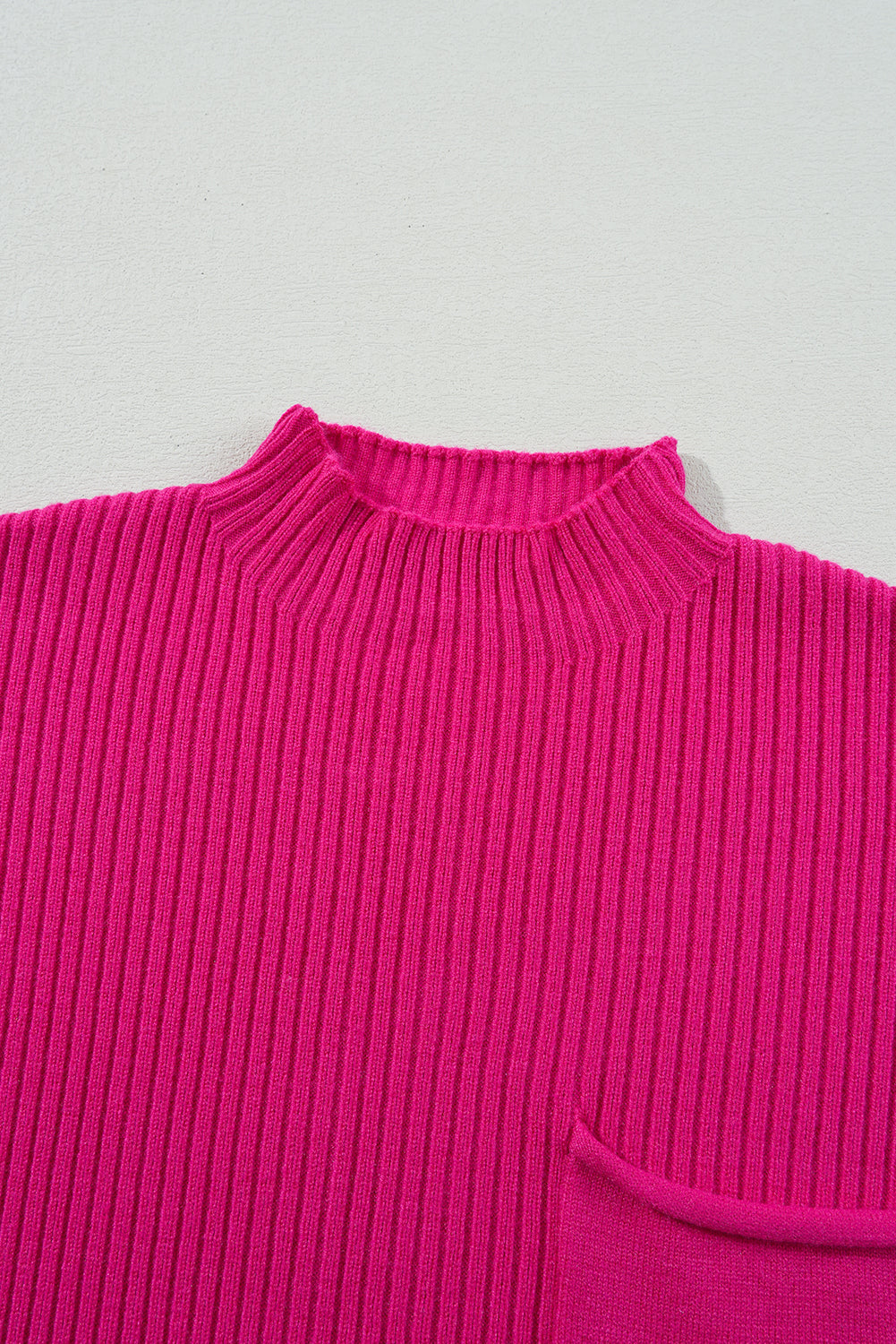 Rose Red Patch Pocket Ribbed Knit Sweater Top. GCollection