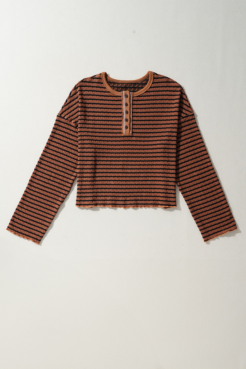 Brown Stripe Textured Long Sleeve Top. GCollection