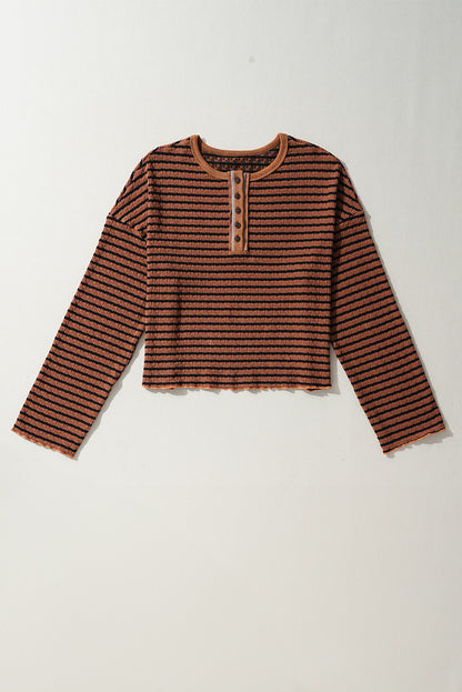 Brown Stripe Textured Long Sleeve Top. GCollection