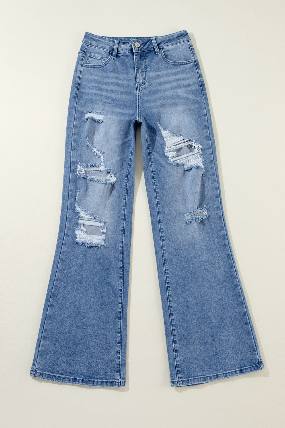 Blue Acid Wash Distressed Wide Leg High Waist Jeans. GCollection