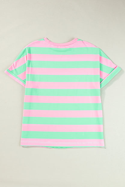 Pink Stripe Colorblock  Loose Tee. GCollection