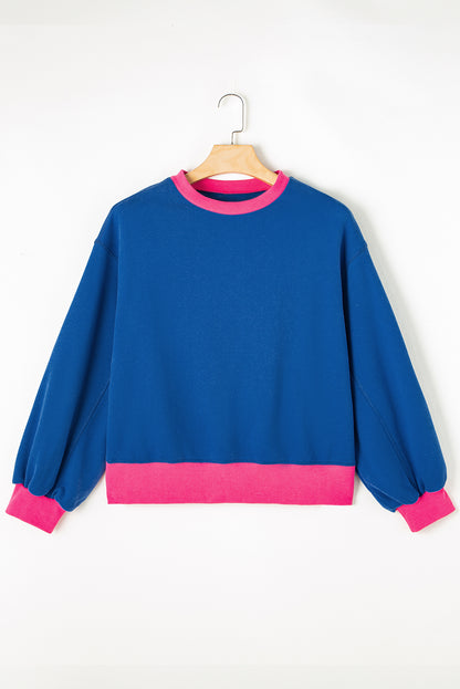 Blue Colorblock Bubble Sleeve Sweatshirt. GCollection