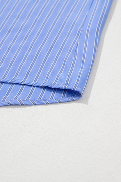 Blue Stripe Button Up Oversized Casual Shirt. GCollection