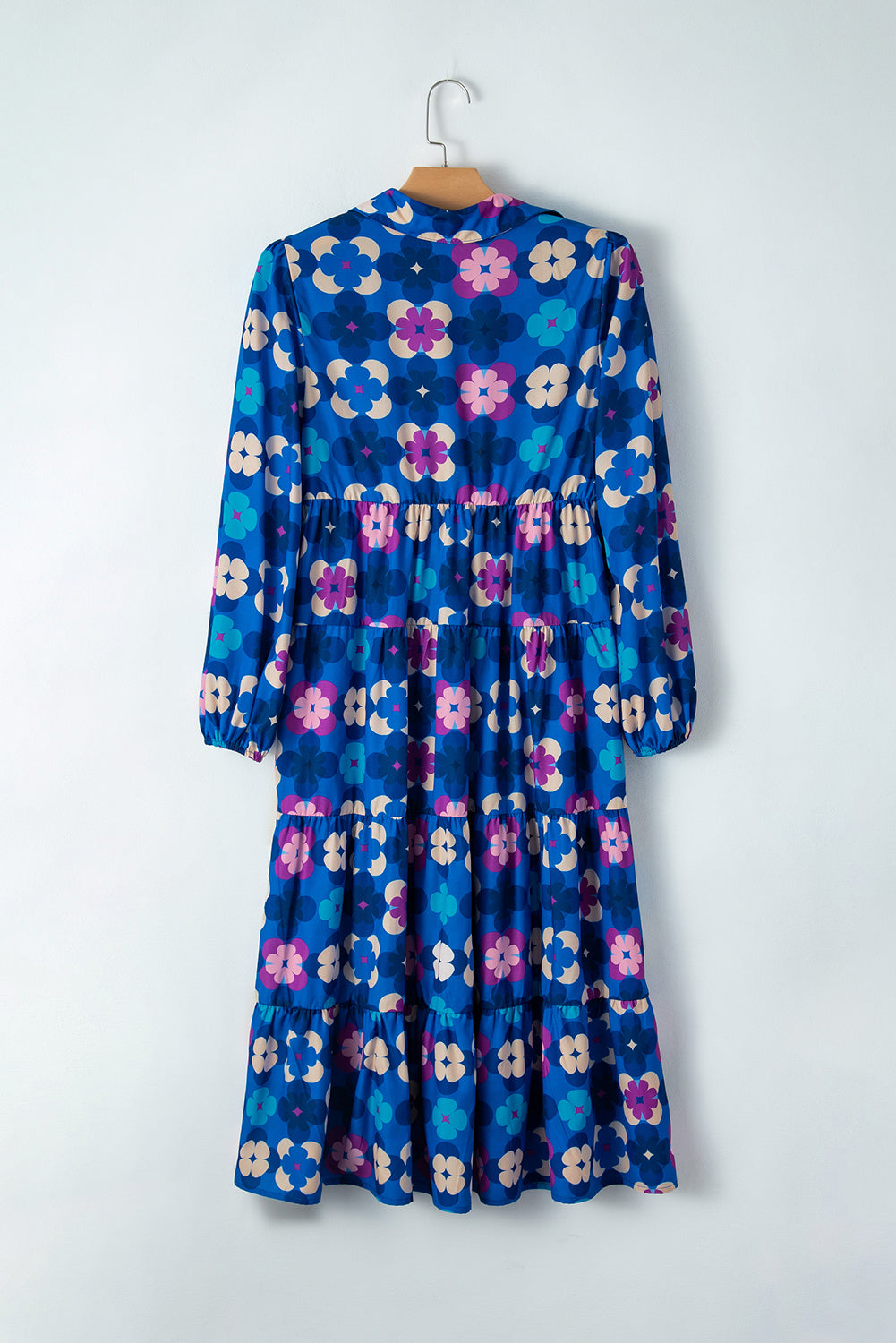 Blue Floral Tiered Ruffle Midi Dress. GCollection