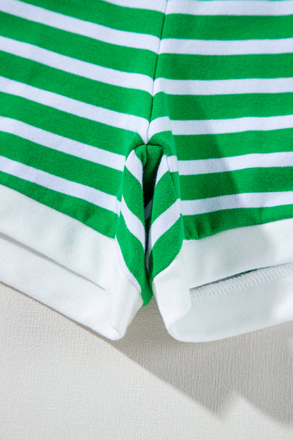 Dark Green Striped Cap Sleeve Tee and Shorts Set. GCollection