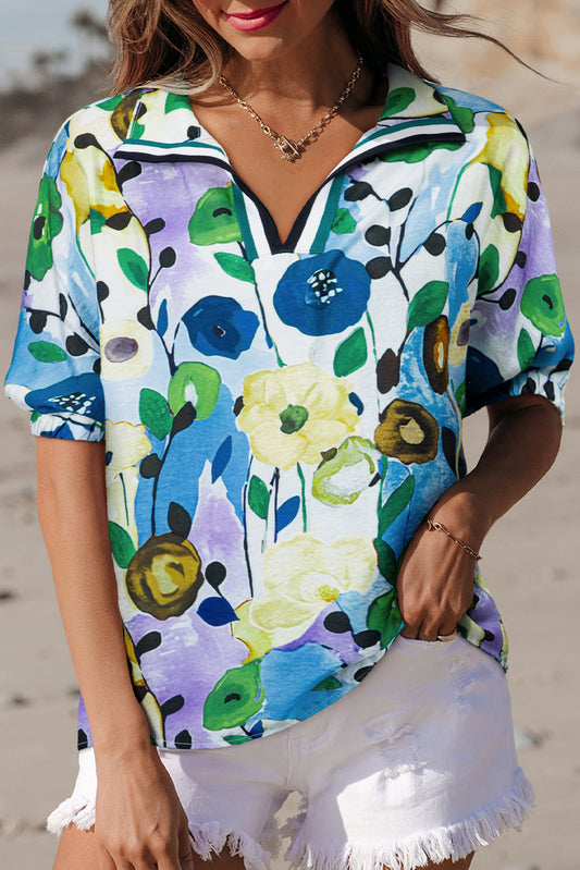 Light Blue Floral Print Blouse. GCollection