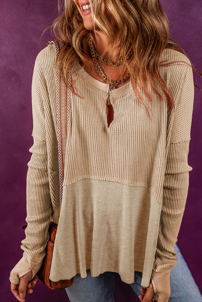 Beige Exposed Seam Waffle Knit Top. GCollection