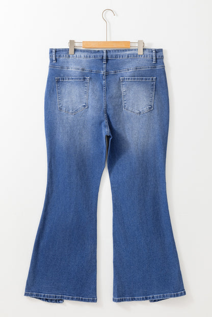 Blue Exposed Seam High Waist Flare Jeans. PSCollection