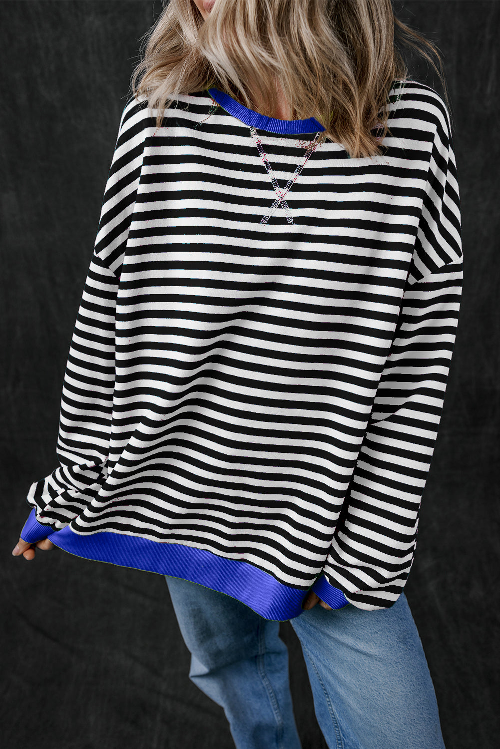 Black Stripe Oversized Contrast Trim Sweatshirt. GCollection