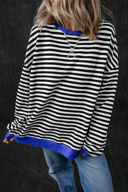 Black Stripe Oversized Contrast Trim Sweatshirt. GCollection