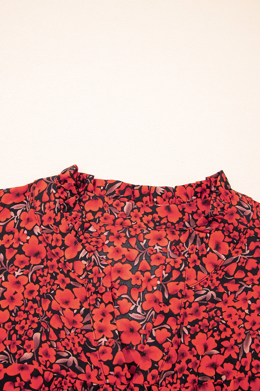 Red Rose Floral Print Ruffle Sleeve Plus Size Shift Top. PSCollection