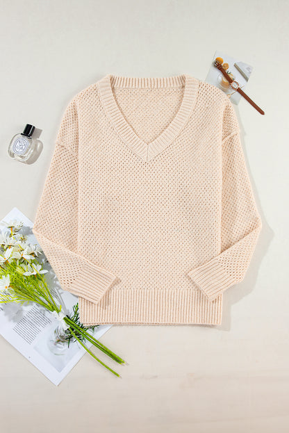 Parchment V Neck Drop Shoulder Sweater. GCollection