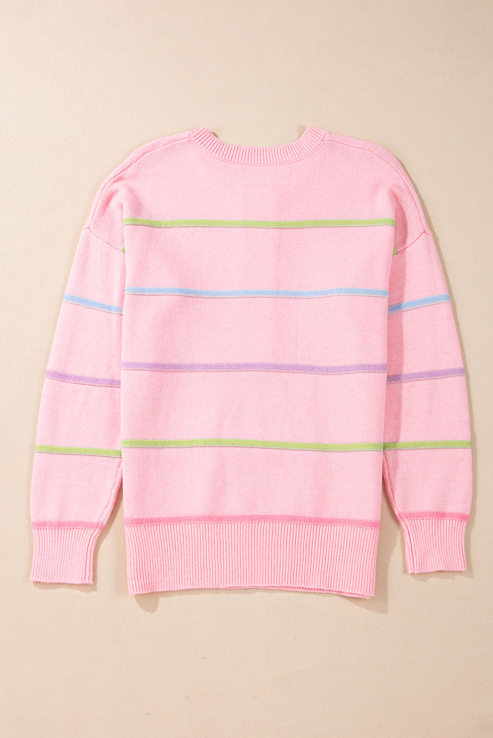 Pink Rainbow Stripes Drop Shoulder Baggy Sweater. GCollection