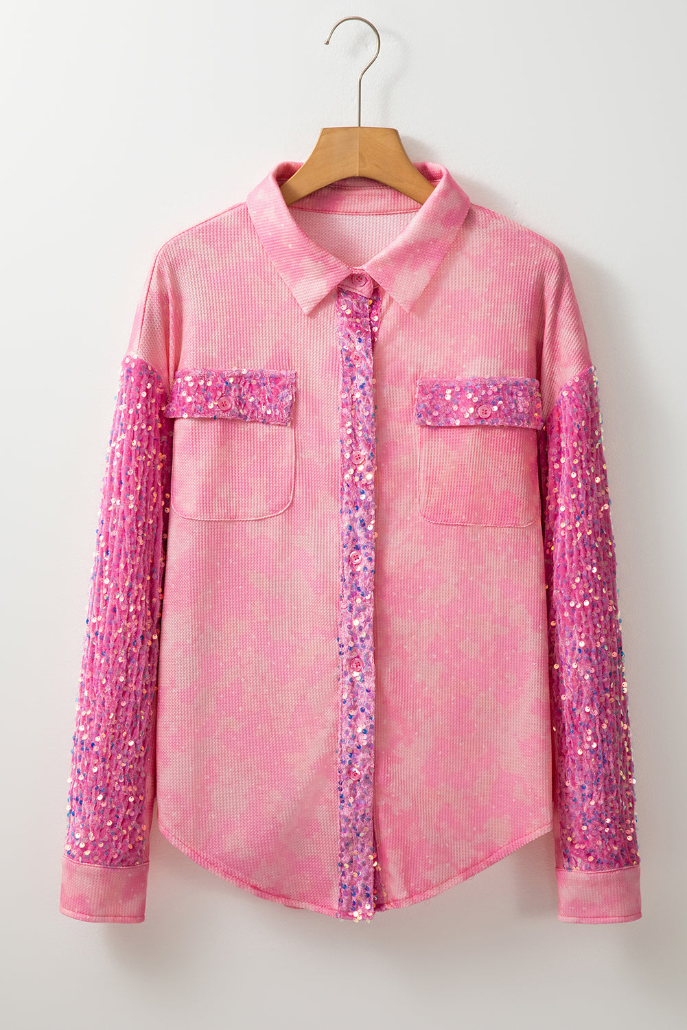 Apricot Pink Mineral Wash Sequin Shacket. GCollection