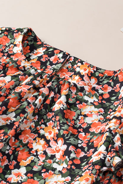 Orange Ruffle Trim Floral Blouse. GCollection