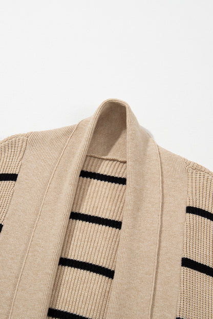 Black Stripe Open Cardigan with Pockets. GCollection