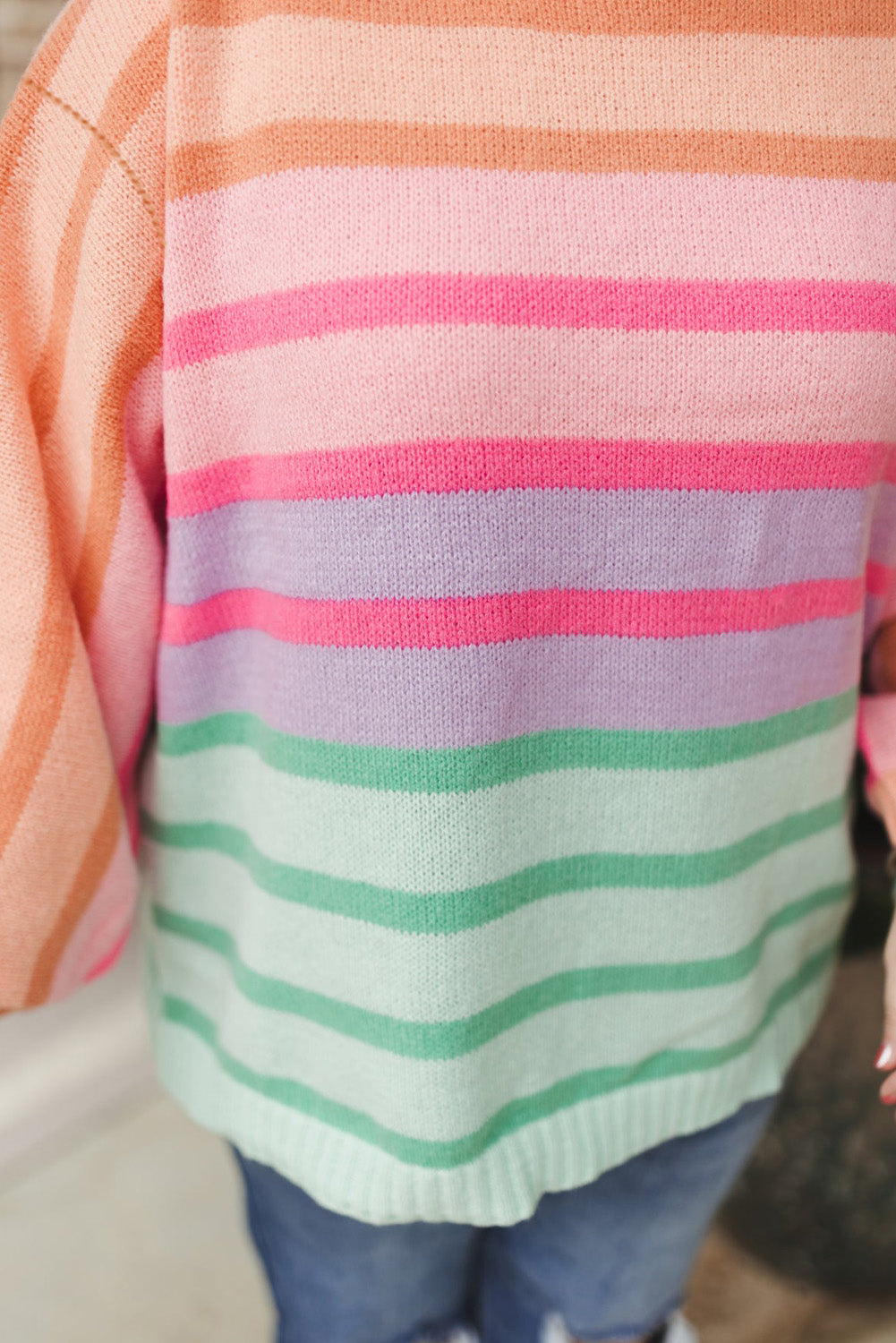 Pink Stripe Balloon Sleeve Sweater. PSCollection