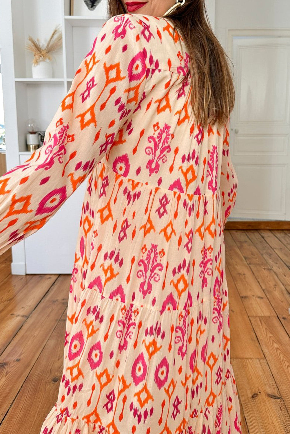 Orange Western Abstract Geometric Printed Maxi Dress. GCollection