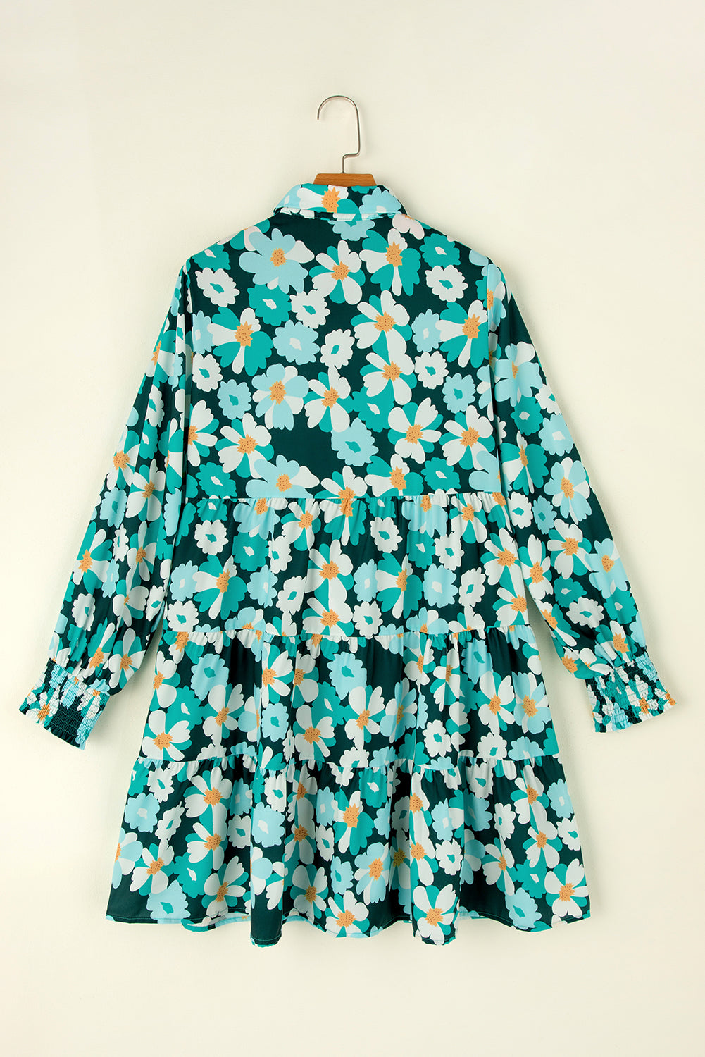 Green Floral Long Puff Sleeve Dress. GCollection