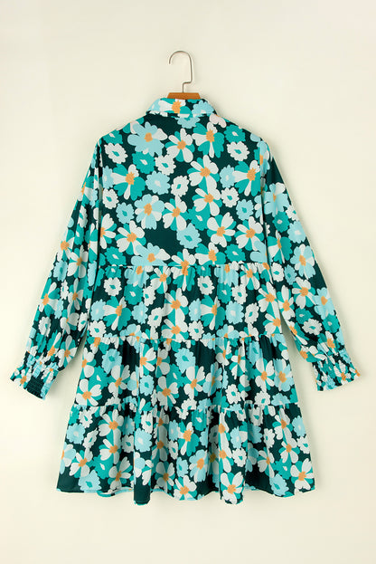 Green Floral Long Puff Sleeve Dress. GCollection