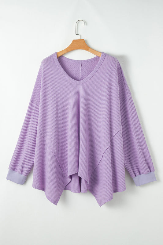 Waffle Knit Exposed Seam Flowy Top. PSCollection