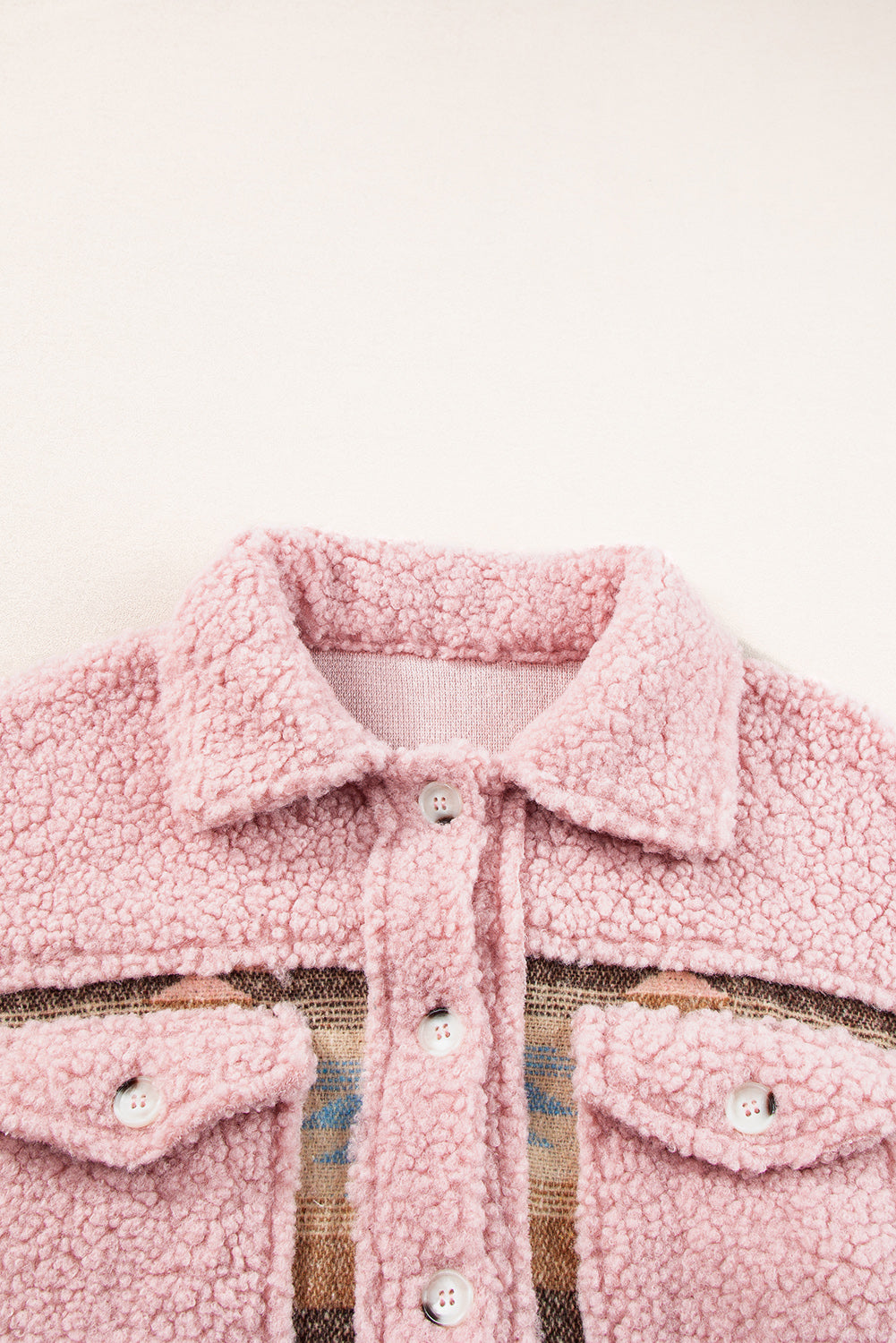 Pink Western Sherpa Splicing Buttoned Flap Pocket Coat. GCollection