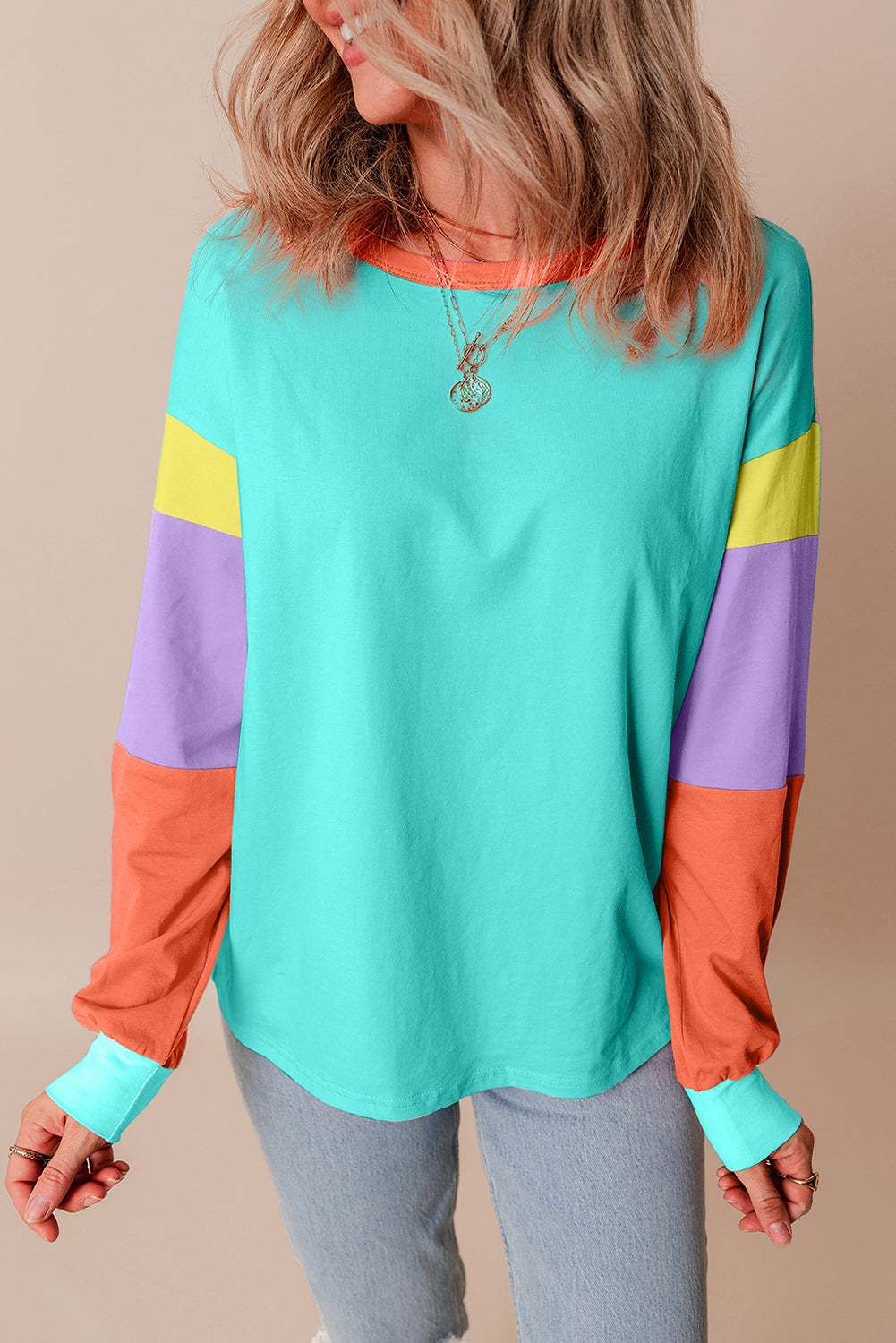 Light Blue Colorblock  Loose Top