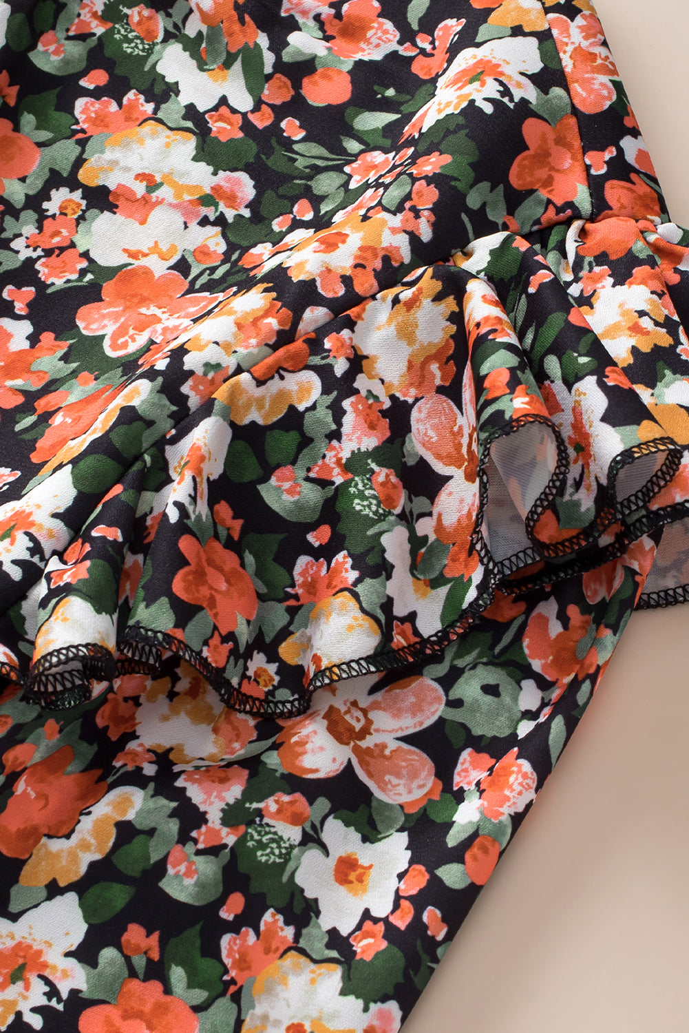 Orange Ruffle Trim Floral Blouse. GCollection