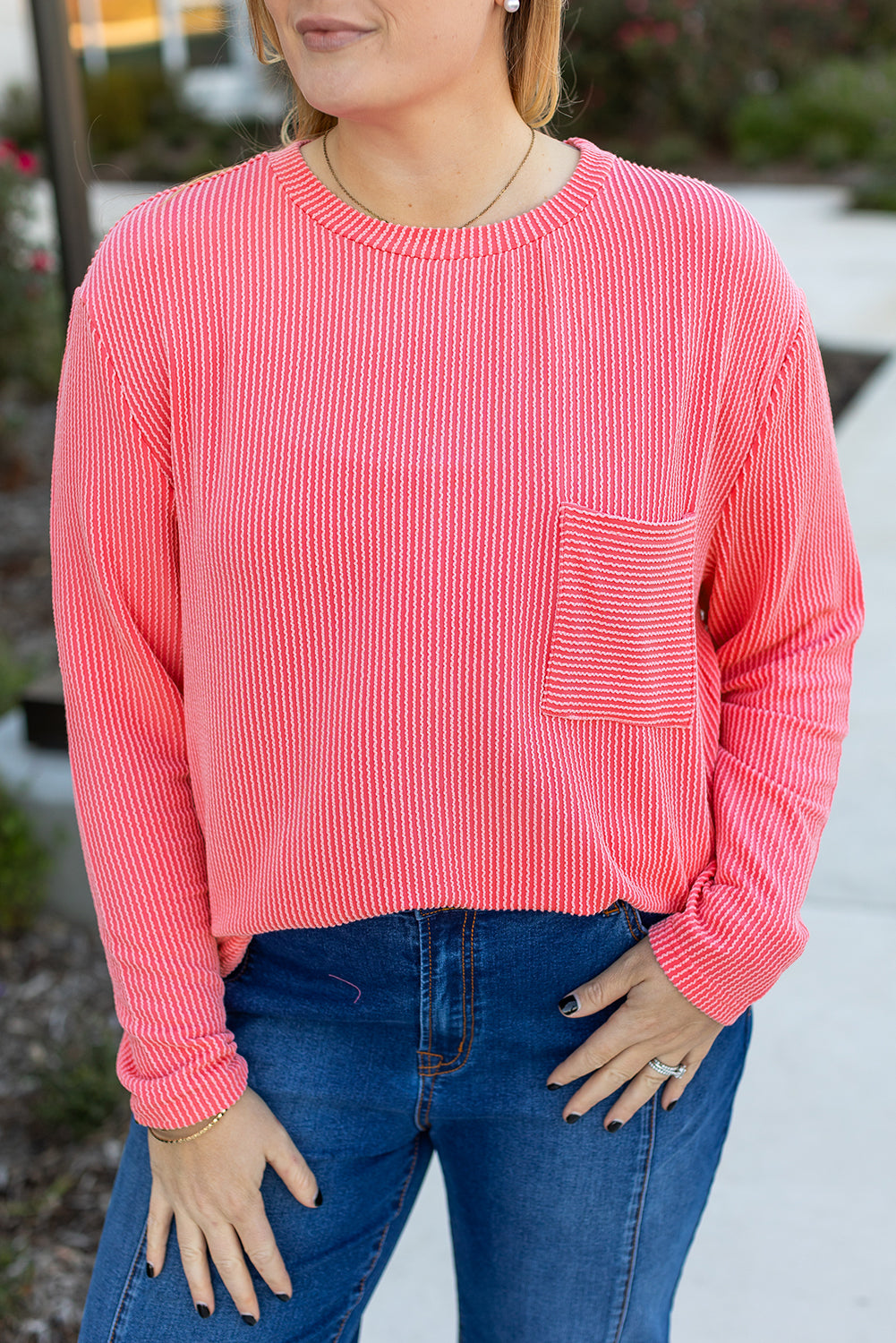 Peach Textured Long Sleeve T Shirt. PSCollection