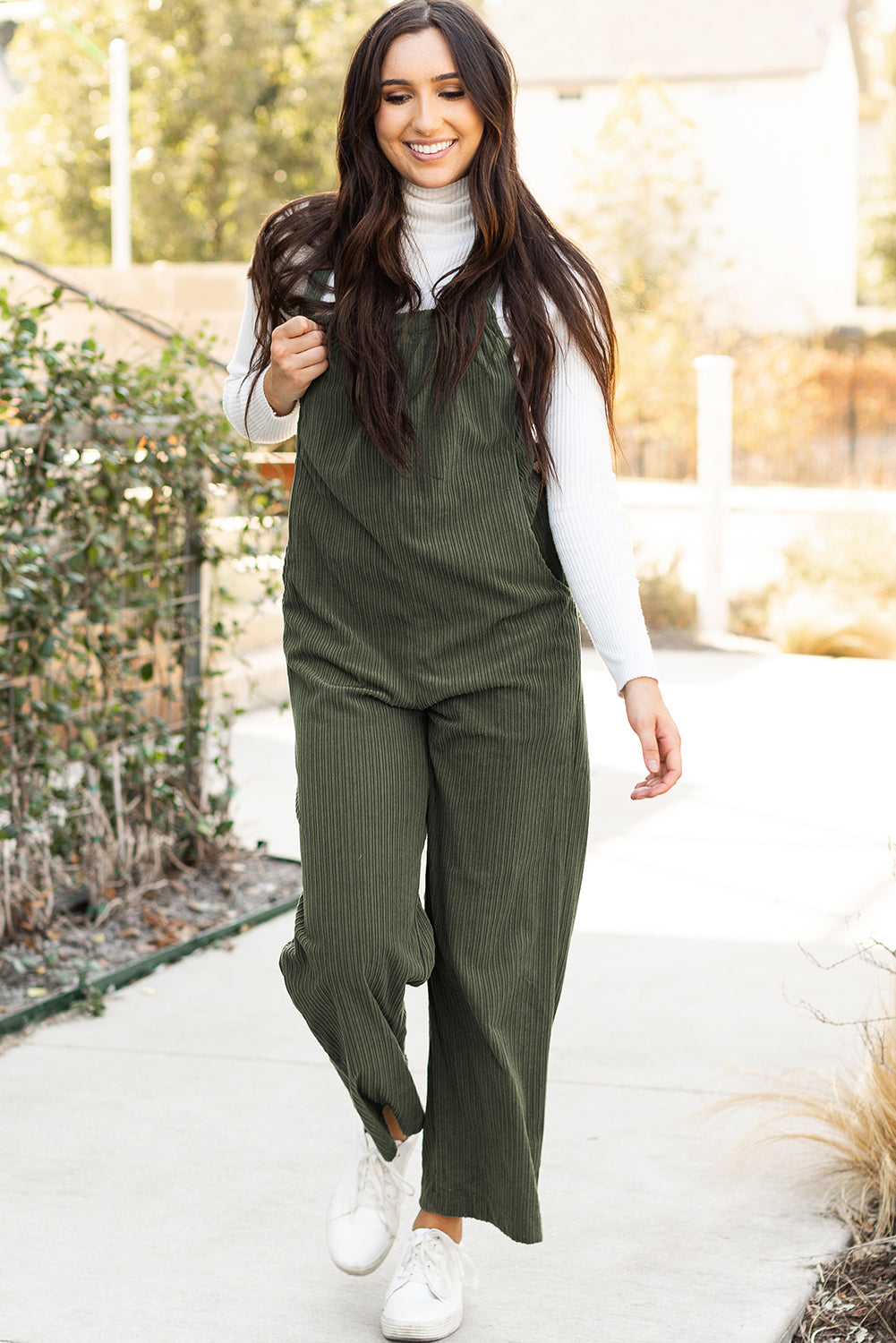 Jungle Green Solid Pocketed Loose Fit Corduroy Overall. GCollection