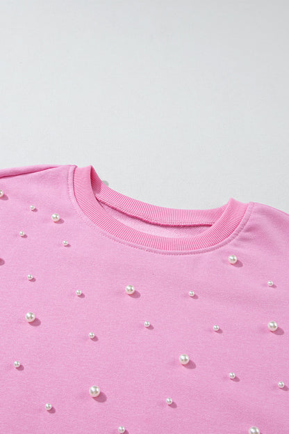 Pearl Detail Ribbed Crew Neck Sweatshirt. GCollection